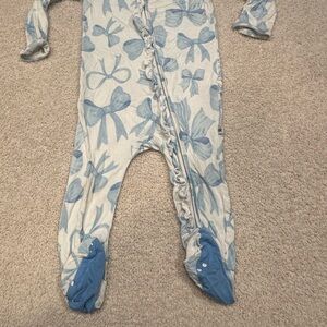 Blue and White Bow Print Footie One Piece